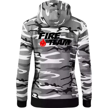 Dámská mikina Fire Team plamen - Dámská mikina trendy zipper s kapucí - 2XL ( Šedý maskáč )