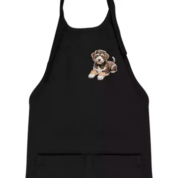 Kuchyňská zástěra Lagotto romagnolo ležicí vyšívaný na prsu - Dětská zástěra na vaření - Univerzální velikost ( Černá )