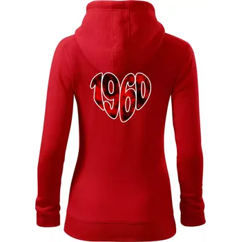 Dámská mikina 1960 v srdci - Dámská mikina trendy zipper s kapucí - M ( Červená )