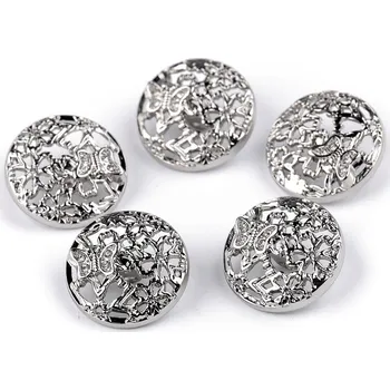 Knoflík Kovový knoflík velikost 28", 34" s motýlkem a kamínky Varianta: 1 (28") nikl, Balení: 5 ks