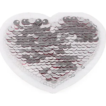 Textilní nažehlovací páska Nažehlovačka srdce s oboustrannými flitry Varianta: 2 stříbrná pudrová, Balení: 10 ks