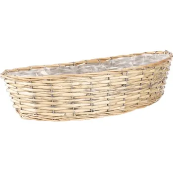 Stojan na květiny Proutěný truhlík na květiny oválný 19 x 61 x 12 cm béžový