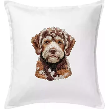 Polštář Lagotto romagnolo vyšívaná hlava - Polštář 50x50 - 50x50 - Včetně výplně ( Bílá )