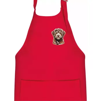 Kuchyňská zástěra Lagotto romagnolo vyšívaná hlava na prsu - Dětská zástěra na vaření - Univerzální velikost ( Červená )