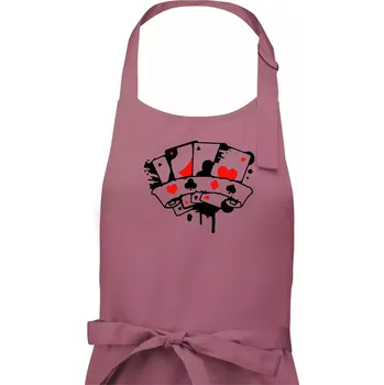 Kuchyňská zástěra Poker splash 4 karty - Pánská zástěra na vaření - Univerzální velikost ( Starorůžová )
