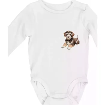 Lagotto romagnolo ležicí vyšívaný na prsu - Body kojenecké s dlouhým rukávem - Dlouhý r. 3-6 měs ( Bílá )