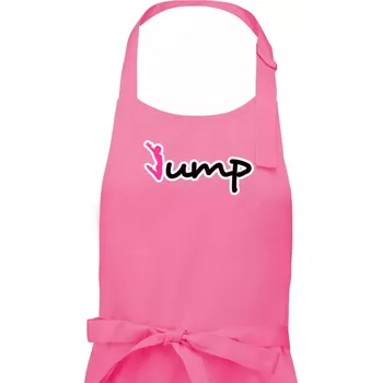 Kuchyňská zástěra Jump - nápis a panáček - Dámská zástěra na vaření - Univerzální velikost ( Růžová )