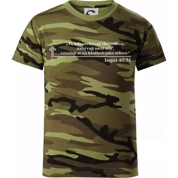 Citáty z bible - Izajáš 40:31 - Dětské maskáčové triko - 134 cm/8 let ( Zelený maskáč )