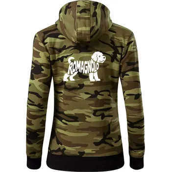 Dámská mikina Romagnolo nápis v těle - Dámská mikina trendy zipper s kapucí - S ( Zelený maskáč )