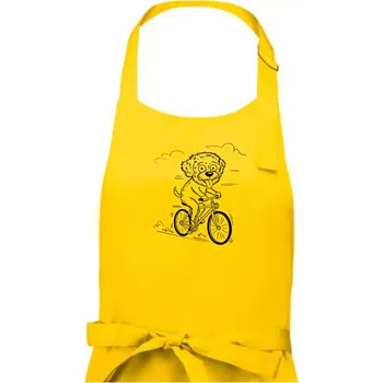 Kuchyňská zástěra Lagotto romagnolo karikatura na kole černá - Dámská zástěra na vaření - Univerzální velikost ( Žlutá )