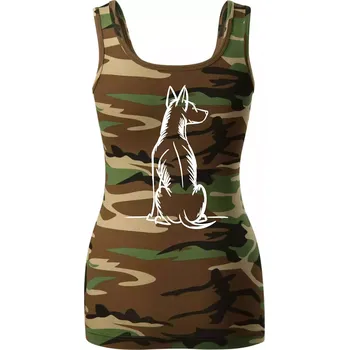 Pes kreslený zezadu - Dámské Maskáčové tílko - XS ( Hnědý maskáč )