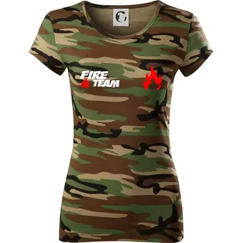 Dámské tričko Fire Team plamen - Dámské maskáčové triko - XS ( Hnědý maskáč )
