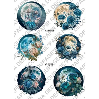 Výtvarný papír Rýžový a soft papír na decoupage - Měsíc s květy - KB01389 Materiál: Rýžový papír, Rozměr: A4
