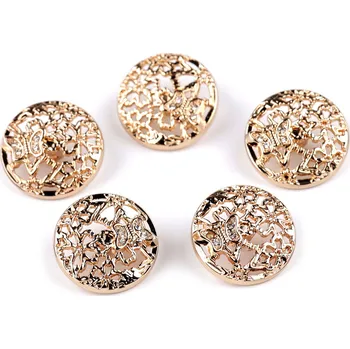 Knoflík Kovový knoflík velikost 28", 34" s motýlkem a kamínky Varianta: 4 (34") růžové zlato, Balení: 20 ks