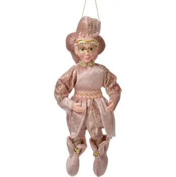 Vánoční dekorace Závěsná dekorace Elf v růžovém obleku - 10*8*28 cm