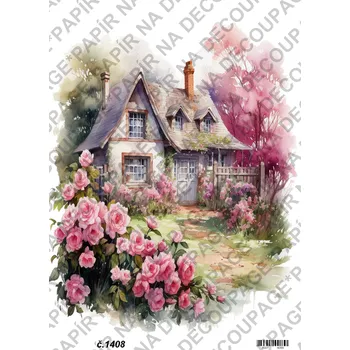Umělecký papír Rýžový a soft papír na decoupage - Dům v zahradě - KB01408 Materiál: Soft, Rozměr: A4