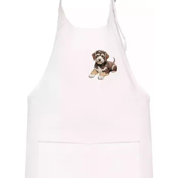 Kuchyňská zástěra Lagotto romagnolo ležicí vyšívaný na prsu - Dětská zástěra na vaření - Univerzální velikost ( Bílá )