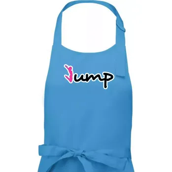 Kuchyňská zástěra Jump - nápis a panáček - Dámská zástěra na vaření - Univerzální velikost ( Světlý tyrkys )