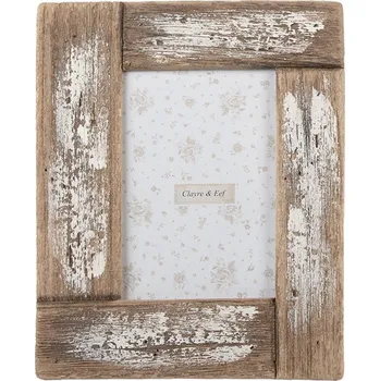 Rám na obraz Bílo-hnědý antik dřevěný fotorámeček Rustic - 21*2*26 cm / 13*18 cm
