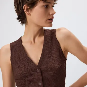 Dámské sako Reserved - Vesta ze strukturovaného úpletu - hnědá - 473GA-88X - 473GA-88X-S