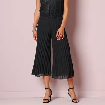 Dámské kalhoty Plisované 7/8 kalhoty s pružným pasem černá 50