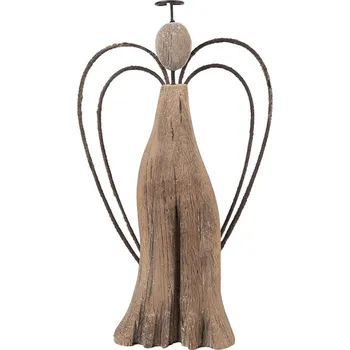 Hnědá dekorace dřevěná figurka anděl Angel Rustic L - 14*4*26 cm
