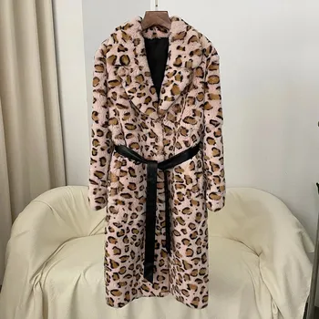 Dámský kabát Kožešinový kabát z králíka rex s páskem Velikost: M, Barva (Varianta): yellow pink