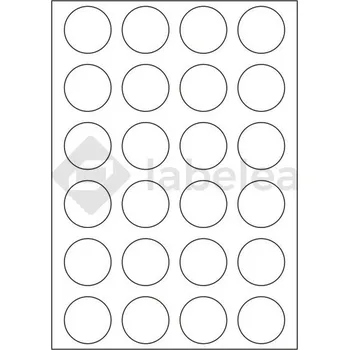 Samolepící etiketa Labelea Samolepicí etikety kruh 40x40 mm lesklé bílé papírové, na archu A4, pro inkoustový tisk, Barva etiket Bílá, Počet archů v balení 50 E15999040W024P
