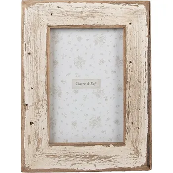 Rám na obraz Bílo-hnědý antik dřevěný fotorámeček Rustic - 16*2*21 cm / 10*15 cm