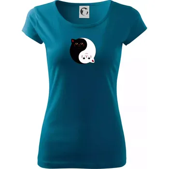 Dámské oblečení Kočky jin jang barevné - Dámské triko Pure - XL ( Petrolejová )