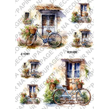 Umělecký papír Rýžový a soft papír na decoupage - Kolo na zápraží - KB01391 Materiál: Soft, Rozměr: A4