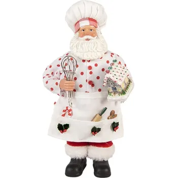 Vánoční dekorace Bílá vánoční figurka Santa Claus kuchař s chaloupkou - 15*10*28 cm