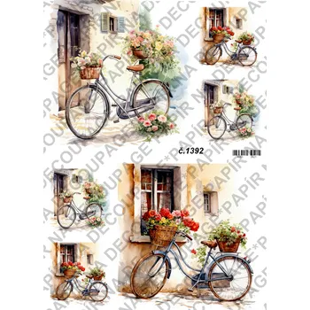 Umělecký papír Rýžový a soft papír na decoupage - Kolo na zápraží - KB01392 Materiál: Soft, Rozměr: A4