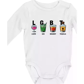 LGBT - Likér, Gin, Brandy, Tequila - Body kojenecké s dlouhým rukávem - Dlouhý r. 3-6 měs ( Bílá )