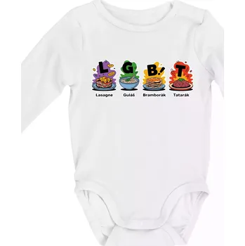 LGBT - Lasagne, Guláš, Bramborák, Tatarák - Body kojenecké s dlouhým rukávem - Dlouhý r. do 3 měs ( Bílá )