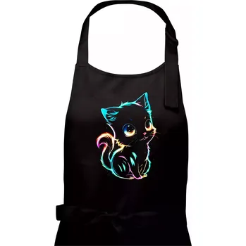 Kuchyňská zástěra Svítivé kotě - Dámská zástěra na vaření - Univerzální velikost ( Černá )