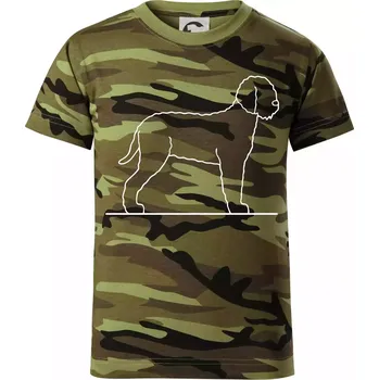 Lagotto romagnolo stojící - Dětské maskáčové triko - 104-110cm / 3-4 roky ( Zelený maskáč )