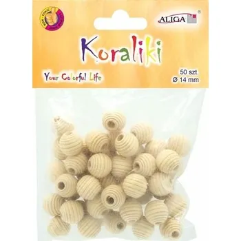 Dětské navlékací korálky Korálky kulaté 14mm, 50ks vyřezávané, přírodní, dřevěné