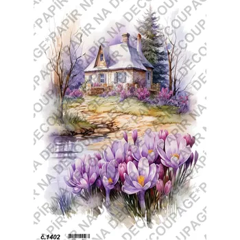 Umělecký papír Rýžový a soft papír na decoupage - Dům v zahradě - KB01402 Materiál: Soft, Rozměr: A4