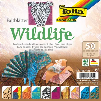 Výtvarný papír Folia Papíry na origami 15x15 cm, 50 listů, 80 g/m², Divočina