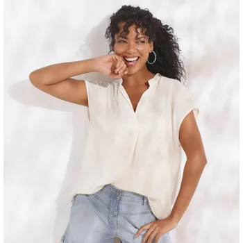 Dámská halenka Jednobarevná kreponová halenka bez rukávů režná 44