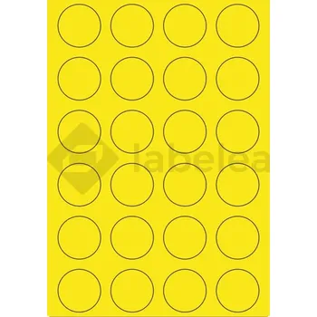 Samolepící etiketa Labelea Samolepicí etikety kruh 40x40 mm barevné papírové, na archu A4, pro laserový a inkoustový tisk, Barva etiket Žlutá, Počet archů v balení 100 EPY999040PY024S