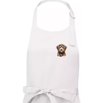 Kuchyňská zástěra Lagotto romagnolo vyšívaná hlava na prsu - Pánská zástěra na vaření - Univerzální velikost ( Bílá )
