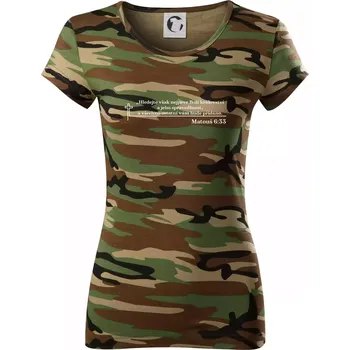 Dámské tričko Citáty z bible - Matouš 6:33 - Dámské maskáčové triko - XS ( Hnědý maskáč )