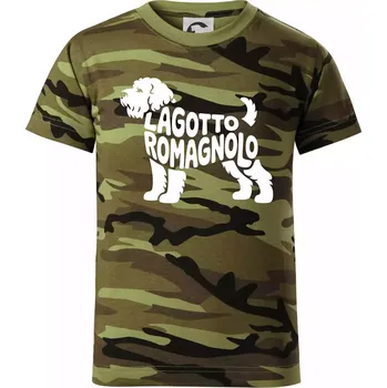 Lagotto romagnolo nápis v těle - Dětské maskáčové triko - 134 cm/8 let ( Zelený maskáč )