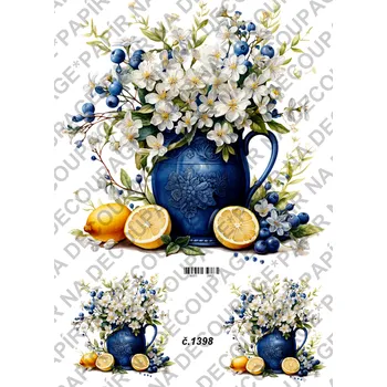 Umělecký papír Rýžový a soft papír na decoupage - Váza s květinami - KB01398 Materiál: Soft, Rozměr: A4