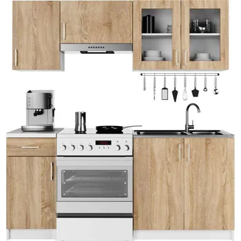 Kuchyňská linka Kuchyňská linka LIMA s vitrínou 1.8 m bílá / dub sonoma