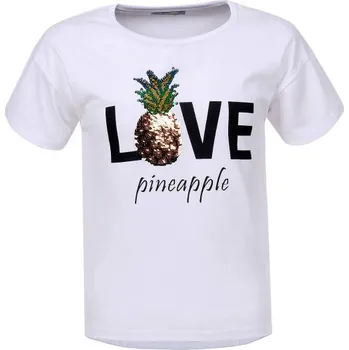 Dětská móda Dívčí tričko s měnícími flitry GLO-STORY ananas krátký rukáv bílé Bílá, Velikost: 146 146