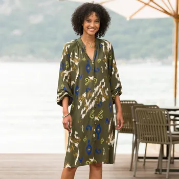 Dámské šaty Košilové šaty s potiskem khaki/modrá 38