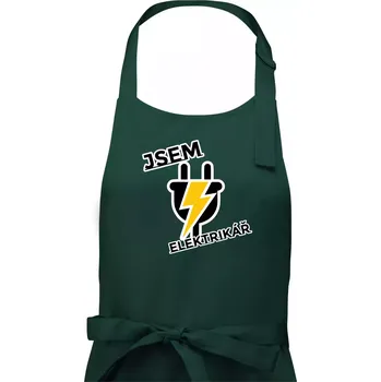 Kuchyňská zástěra Zásuvka - jsem elektrikář - Pánská zástěra na vaření - Univerzální velikost ( Lahvově zelená )
